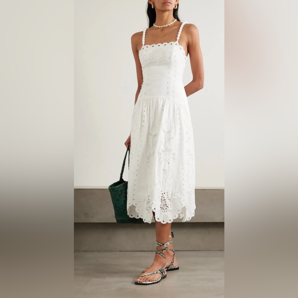 Farm Rio: Richelieu Scalloped Broderie Anglaise Linen-Blend Midi Dress - Picture 10 of 14